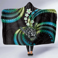 Hawaii Shaka Sign Hooded Blanket Fantastic Frangipani Chartreuse Cyan LT01 One Size Cyan - Polynesian Pride