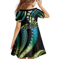 Hawaii Shaka Sign Kid Short Sleeve Dress Fantastic Frangipani Chartreuse Cyan LT01 - Polynesian Pride