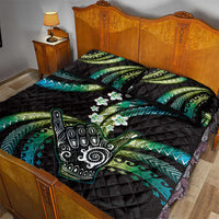 Hawaii Shaka Sign Quilt Bed Set Fantastic Frangipani Chartreuse Cyan