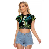 Hawaii Shaka Sign Raglan Cropped T Shirt Fantastic Frangipani Chartreuse Cyan