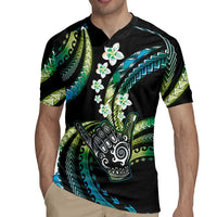 Hawaii Shaka Sign Rugby Jersey Fantastic Frangipani Chartreuse Cyan