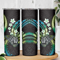 Hawaii Shaka Sign Skinny Tumbler Fantastic Frangipani Chartreuse Cyan