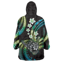 Hawaii Shaka Sign Wearable Blanket Hoodie Fantastic Frangipani Chartreuse Cyan LT01 - Polynesian Pride