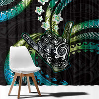 Hawaii Shaka Sign Window Curtain Fantastic Frangipani Chartreuse Cyan LT01 - Polynesian Pride