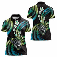 Hawaii Shaka Sign Women Polo Shirt Fantastic Frangipani Chartreuse Cyan