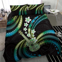 Hawaiian Ukulele Bedding Set Chartreuse Cyan Fantastic Plumeria
