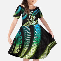 Hawaiian Ukulele Family Matching Long Sleeve Bodycon Dress and Hawaiian Shirt Chartreuse Cyan Fantastic Plumeria