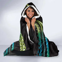 Hawaiian Ukulele Hooded Blanket Chartreuse Cyan Fantastic Plumeria