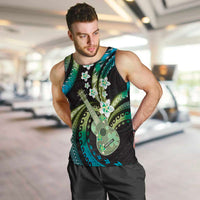 Hawaiian Ukulele Men Tank Top Chartreuse Cyan Fantastic Plumeria LT01 Cyan - Polynesian Pride