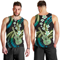 Hawaiian Ukulele Men Tank Top Chartreuse Cyan Fantastic Plumeria LT01 - Polynesian Pride