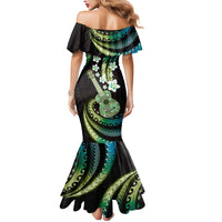 Hawaiian Ukulele Mermaid Dress Chartreuse Cyan Fantastic Plumeria