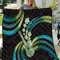 Hawaiian Ukulele Quilt Chartreuse Cyan Fantastic Plumeria