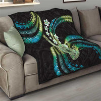 Hawaiian Ukulele Quilt Chartreuse Cyan Fantastic Plumeria