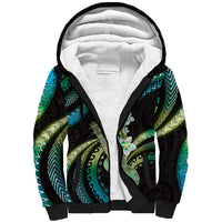 Hawaiian Ukulele Sherpa Hoodie Chartreuse Cyan Fantastic Plumeria LT01 Unisex Cyan - Polynesian Pride