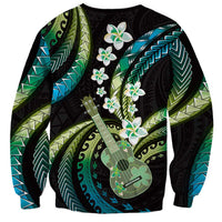 Hawaiian Ukulele Sweatshirt Chartreuse Cyan Fantastic Plumeria LT01 - Polynesian Pride