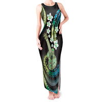 Hawaiian Ukulele Tank Maxi Dress Chartreuse Cyan Fantastic Plumeria