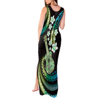 Hawaiian Ukulele Tank Maxi Dress Chartreuse Cyan Fantastic Plumeria