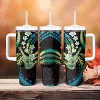 Hawaiian Ukulele Tumbler With Handle Chartreuse Cyan Fantastic Plumeria