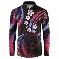 Hawaii Map Kanaka Maoli Button Sweatshirt Fantastic Frangipani Sweet Dream LT01 Pink - Polynesian Pride