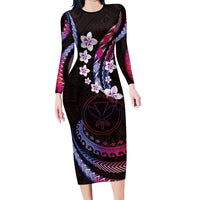 Hawaii Map Kanaka Maoli Family Matching Long Sleeve Bodycon Dress and Hawaiian Shirt Fantastic Frangipani Sweet Dream