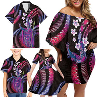 Hawaii King Kamehameha Family Matching Off Shoulder Short Dress and Hawaiian Shirt Fantastic Plumeria Sweet Vibes