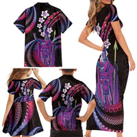 Hawaii King Kamehameha Family Matching Short Sleeve Bodycon Dress and Hawaiian Shirt Fantastic Plumeria Sweet Vibes