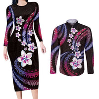 Hawaii Plumeria Couples Matching Long Sleeve Bodycon Dress and Long Sleeve Button Shirt Sweet Gradient Polynesian Pattern LT01 Pink - Polynesian Pride