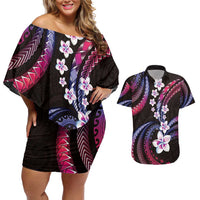 Hawaii Plumeria Couples Matching Off Shoulder Short Dress and Hawaiian Shirt Sweet Gradient Polynesian Pattern LT01 Pink - Polynesian Pride