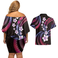 Hawaii Plumeria Couples Matching Off Shoulder Short Dress and Hawaiian Shirt Sweet Gradient Polynesian Pattern LT01 - Polynesian Pride