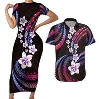 Hawaii Plumeria Couples Matching Short Sleeve Bodycon Dress and Hawaiian Shirt Sweet Gradient Polynesian Pattern LT01 Pink - Polynesian Pride