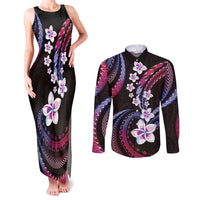 Hawaii Plumeria Couples Matching Tank Maxi Dress and Long Sleeve Button Shirt Sweet Gradient Polynesian Pattern LT01 Pink - Polynesian Pride
