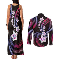 Hawaii Plumeria Couples Matching Tank Maxi Dress and Long Sleeve Button Shirt Sweet Gradient Polynesian Pattern LT01 - Polynesian Pride