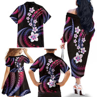 Hawaii Plumeria Family Matching Off The Shoulder Long Sleeve Dress and Hawaiian Shirt Sweet Gradient Polynesian Pattern