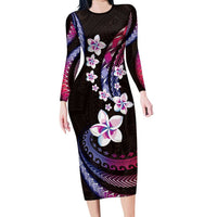 Hawaii Plumeria Long Sleeve Bodycon Dress Sweet Gradient Polynesian Pattern