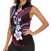 Hawaii Plumeria Women Sleeveless Polo Shirt Sweet Gradient Polynesian Pattern