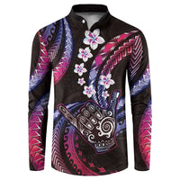 Hawaii Shaka Sign Button Sweatshirt Fantastic Frangipani Sweet Vibes LT01 Pink - Polynesian Pride