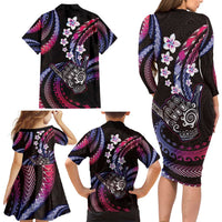 Hawaii Shaka Sign Family Matching Long Sleeve Bodycon Dress and Hawaiian Shirt Fantastic Frangipani Sweet Vibes