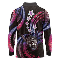 Hawaii Shaka Sign Long Sleeve Polo Shirt Fantastic Frangipani Sweet Vibes