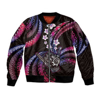 Hawaii Shaka Sign Sleeve Zip Bomber Jacket Fantastic Frangipani Sweet Vibes LT01 Unisex Pink - Polynesian Pride