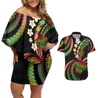 Hawaii Turtles Plumeria Couples Matching Off Shoulder Short Dress and Hawaiian Shirt Reggae Polynesian Pattern LT01 Reggae - Polynesian Pride