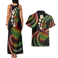 Hawaii Turtles Plumeria Couples Matching Tank Maxi Dress and Hawaiian Shirt Reggae Polynesian Pattern LT01 - Polynesian Pride