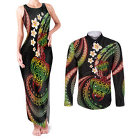Hawaii Turtles Plumeria Couples Matching Tank Maxi Dress and Long Sleeve Button Shirt Reggae Polynesian Pattern LT01 Reggae - Polynesian Pride