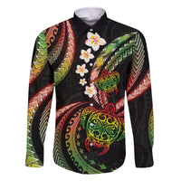 Hawaii Turtles Plumeria Family Matching Off The Shoulder Long Sleeve Dress and Hawaiian Shirt Reggae Polynesian Pattern