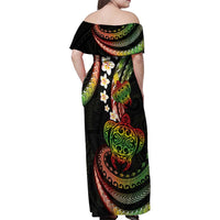 Hawaii Turtles Plumeria Family Matching Off Shoulder Maxi Dress and Hawaiian Shirt Reggae Polynesian Pattern