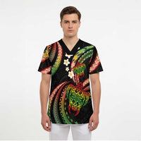 Hawaii Turtles Plumeria Scrub Top Reggae Polynesian Pattern - Polynesian Pride