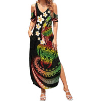 Hawaii Turtles Plumeria Summer Maxi Dress Reggae Polynesian Pattern
