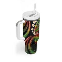 Hawaii Turtles Plumeria Tumbler With Handle Reggae Polynesian Pattern