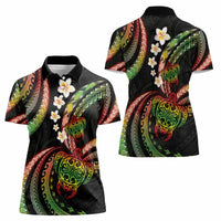 Hawaii Turtles Plumeria Women Polo Shirt Reggae Polynesian Pattern