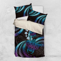 Hawaii Turtles Plumeria Bedding Set Amethyst Gradient Polynesian Pattern