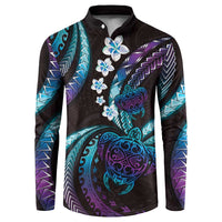 Hawaii Turtles Plumeria Button Sweatshirt Amethyst Gradient Polynesian Pattern LT01 Purple - Polynesian Pride
